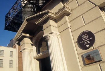 Entrance of the Oscar Wilde House Museum at Number One Merrion Square
