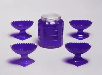 Four salts and a caddy, Irish blue glass, c.1785