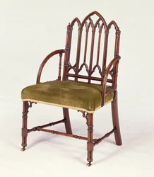 George III mahogany armchair in the Gothic Style, in the manner of Robert Manwaring, c.1765