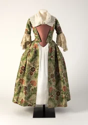 Green and pinks brocade woven silk open robe, 1730s