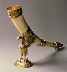 Ivory tusk drinking horn with silver-gilt mounts by Jacob Mores I, Hamburg, late 16th - early 17th century