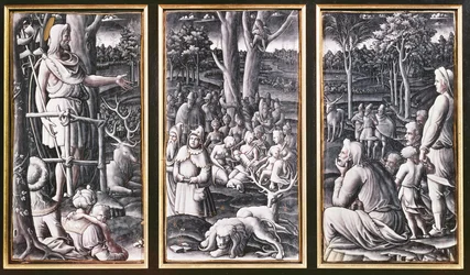 Limoges triptych of St. John the Baptist preaching in the wilderness, 16th century