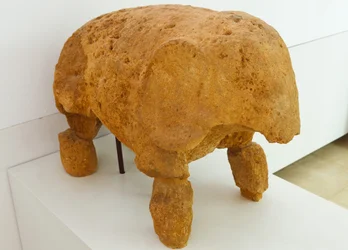 The Archaeological Complex, Carmona, Seville Province, Spain. Sculpture in the museum of an elephant found in the Tomb of the Elephant in the Roman necropolis.