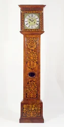 Walnut panel marquetry long-case clock, by James Clowes