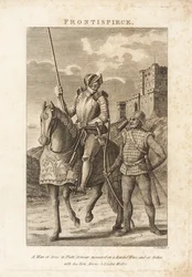 A Man at Arms in Plate Armour Mounted on a Barded Horse and an Archer in Chainmail with His Bow, Arrows and Leaden Mallet