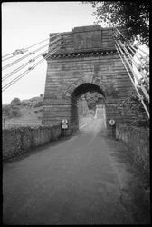 A general view of the Union Bridge, showing the south elevation of the south pier, and the bridge extending north through the arch towards the north pier on the English border in the background, Union Bridge, Loanend, Horncliffe, Northumberland, UK, UK