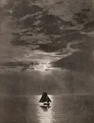 A Stretch of Moonlit Ocean with a Sailboat