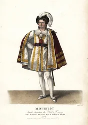 Actor Pierre Marie Nicolas Michelot as the Comte Almaviva in Le Barbier de Seville by Pierre Beaumarchais, Theatre Français