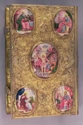 Altar Gospel of Elaborately Worked Silver Inset with Enamel Medallions, the Central One Depicting the Resurrection, with Four Corner Medallions Depicting the Four Evangelists, by Pyotr Afinogenov, Moscow