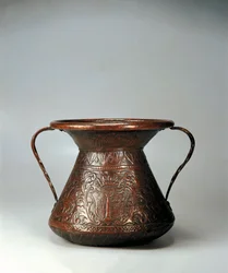 Amphora with Two Handles in Embossed Copper with Coat of Arms of Abruzzo Region
