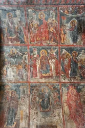Ancient frescoes; wall paintings depicting the life of Jesus; Panagia and Sotiras Church; Greek Orthodox church; Roustika; Crete; Greece; Europe