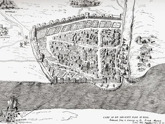 Ancient plan of Kingston upon Hull, East Riding of Yorkshire, England, from Picturesque History of Yorkshire, published c.1900
