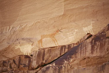 Animal Figures, Rock Paintings by Navajo Artists, Canyon de Chelly National Monument, Navajo Indian Reservation, Arizona, USA