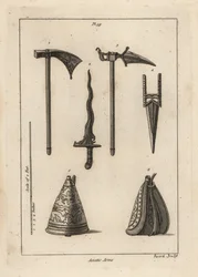Asiatic Arms: Battle Axe 1, Dagger 2, Rohilla Battle Axe 3, Indian Cresse or Kris 3, and Eastern Powder Flask 5,6