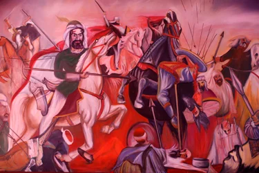 Bektashi tekke in Gjakove, Kosovo. Painting depicting the Kerbala battle.