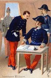 C: Military stewardship. Engraving in "Military Alphabet". Late 19th century