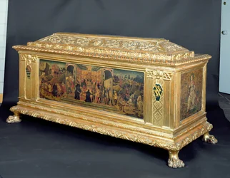 Cassone with panels depicting The Continence of Scipio and allegories of Fortitude and Prudence, attributed to the workshop of Apollonio di Giovanni, c.1460-65