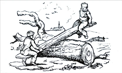 Children Playing on an Early See-Saw