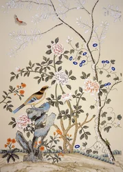 Chinoiserie wallpaper, Marble Hill House, Twickenham, Richmond, Middlesex, UK