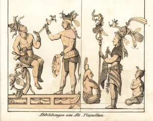 Collection of drawings by Tlapallan (Mexico). Lithography for the book: “Galerie complete en tableaux fideles des peuples d
