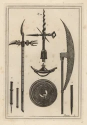 Concave Roundel 1,2, Battle Axe 3,4, Pole Axe 5,6, and Curious Ancient Weapon Used by the English Against the Scots 7,8