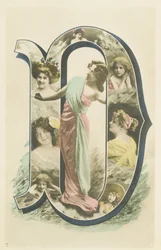 D: photo-portrait of a woman standing in a long pink and blue drape