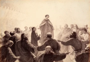 Dante and Beatrice Encircled by the Spirits of the Wise Singing and Dancing Around Them (Illustration of Canto XIV of Paradiso of The Divine Comedy by Dante Alighieri)