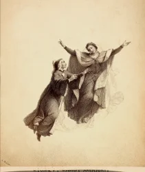 Dante with Open Arms Led in Flight by Beatrice Through the Firmament of Paradise (Illustration of Canto I of Paradiso of The Divine Comedy by Dante Alighieri)