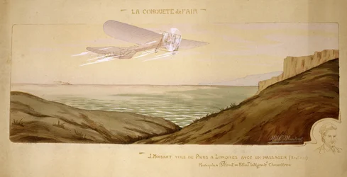 Debut of Aviation: John Moisant Makes the First Passenger Transport Over the Channel, Carrying His Mechanic in His Bleriot Two-Seater Plane, August 17, 1910