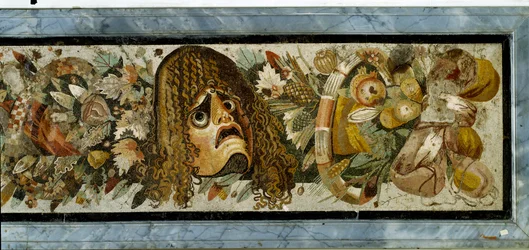 Decorative Panel Depicting a Garland of Masks, Foliage and Fruit from the House of the Faun, Pompeii