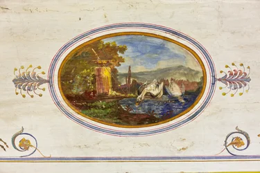 Detail of the decoration depicting swans, The Red Room, The Royal Apartment, The Royal Palace or Palazzo dei Normanni, Palermo, Sicily, Italy