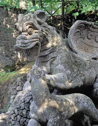 Dragon attacking lion, (detail), sculpture from the Parco dei Mostri (Monster Park) gardens laid out between 1550-63 by the Duke of Orsini, to designs by Giacomo Barozzi da Vignola (1507-73)