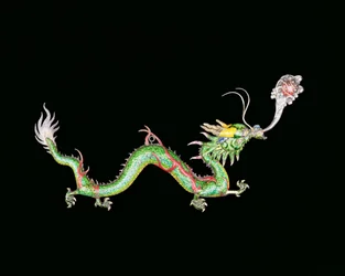 Dragon chasing a flaming pearl, decorative detail from the base of a Chinese export silver jardiniere made by Chongwoo, late 19th century
