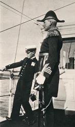 Edward, Prince of Wales, first child of King George V, photographed with Sir Charles Cust on board a ship