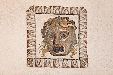 Floor mosaic depicting a Dionysus mask, from a Roman villa near Via Ruffinella in Rome, National Museum of Rome, Rome, Italy