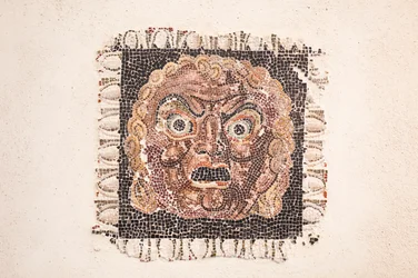 Floor mosaic depicting a Dionysus mask, from a Roman villa near Via Ruffinella in Rome, National Museum of Rome, Rome, Italy