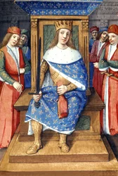 French king Louis IX (Saint Louis, 1214-1270, king from 1226 to 1270) on his throne, French illumination