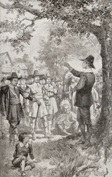 George Fox Preaching to a Crowd in Maryland, America in 1671 During a Four-Day Meeting of Local Quakers