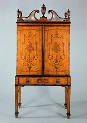 George III Craven cabinet, satinwood and marquetry, on stand
