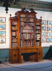 Glass-Fronted Bookcase with Carved Violin