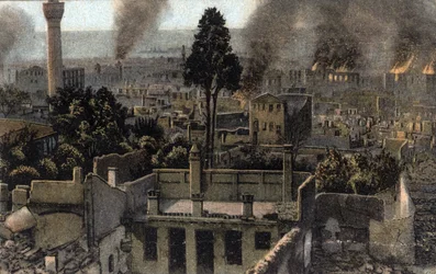 Greece, Saloniki (or Thessaloniki): View of the Upper City Partly Burned, Probably During the Fire of 1917 - Postcard 1914-1918