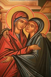 Greek Orthodox icon depicting the Visitation, Thessaloniki, Greece