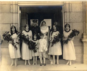 Group wedding photograph of Lady Maud Cavendish and Captain Macintosh