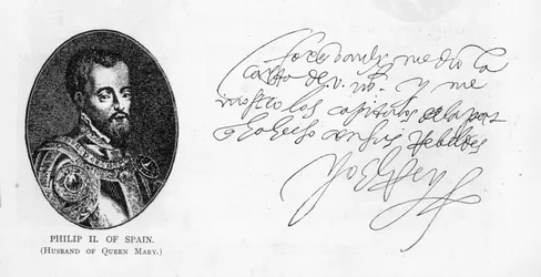 Handwriting and signature of Philip II, King of Spain