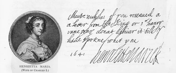 Handwriting and signature of Queen Henrietta Maria