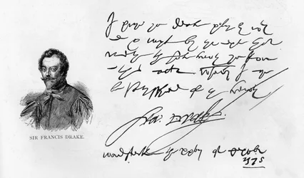 Handwriting and signature of Sir Francis Drake