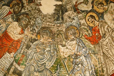 Holy Virgin and Saint John, Kame Coptic Monastery: 9th c. Fresco: The Annunciation. Mary is Surrounded by Prophets Moses, Isaiah, Ezekiel, and Daniel, Egypt