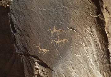 Hunting Scene, Petroglyph, Ledge Ruin, Canyon de Chelly National Monument, Navajo Indian Reservation, Arizona, USA