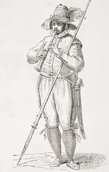 Italian Peasant Playing Dulzaina, After a 16th Century Work by Cesare Vecellio, from 