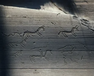 Italy, Lombardy, camonica valley, petroglyphs on rock